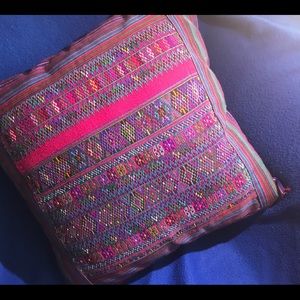Cotton handwoven embroidered accent  pillow  blue